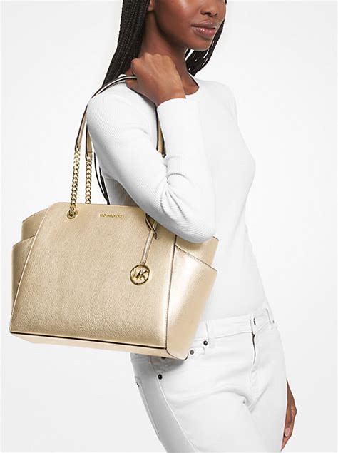 michael kors jacquelyn|Jacquelyn Medium Metallic Pebbled Leather Tote Bag .